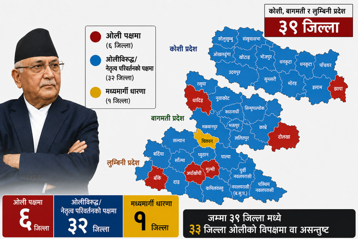 ३९ जिल्ला अध्यक्षमध्ये ६ जिल्ला अध्यक्ष मात्रै ओलीका पक्षमा !
