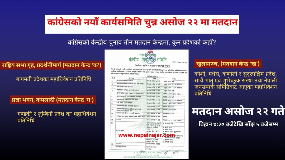 कांग्रेसको केन्द्रीय कार्यसमितिको चुनाव तीन ठाँउमा हुने, प्रदेशअनुसार छुट्टाछुट्टै व्यवस्था
